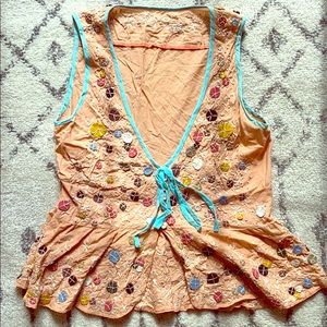 Handmade Boutique Pink Embroidered Crop Top